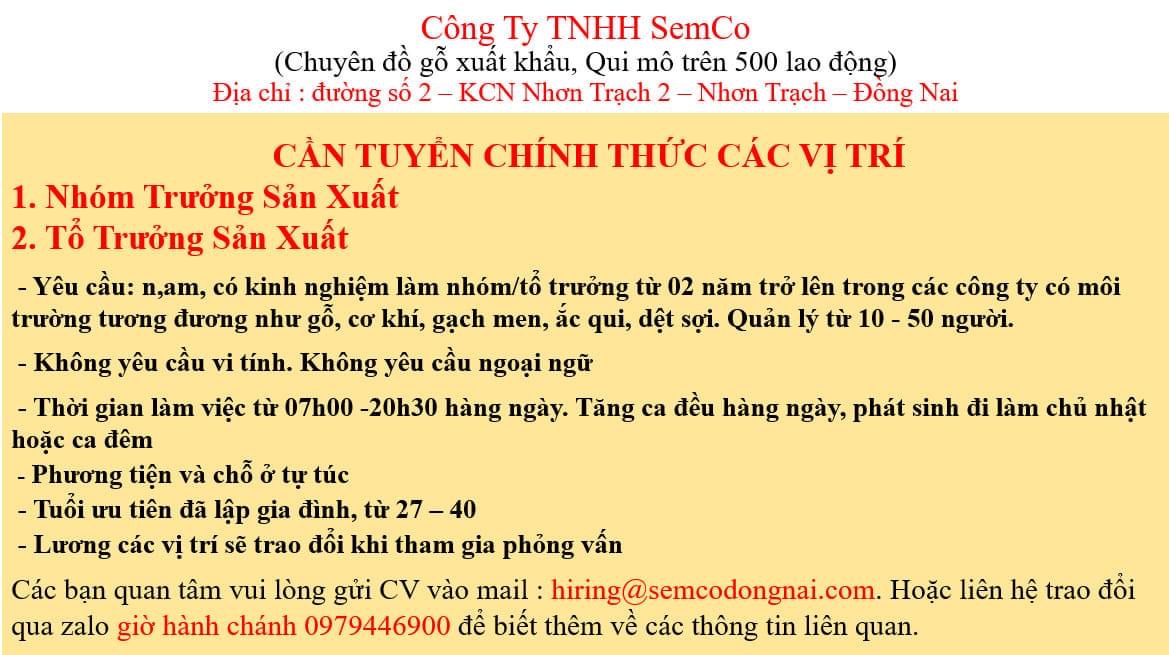 công ty TNHH semco 
công ty có 100% vốn hoa kỳ.
chuyên sản xuất đồ gỗ xuất khẩu image