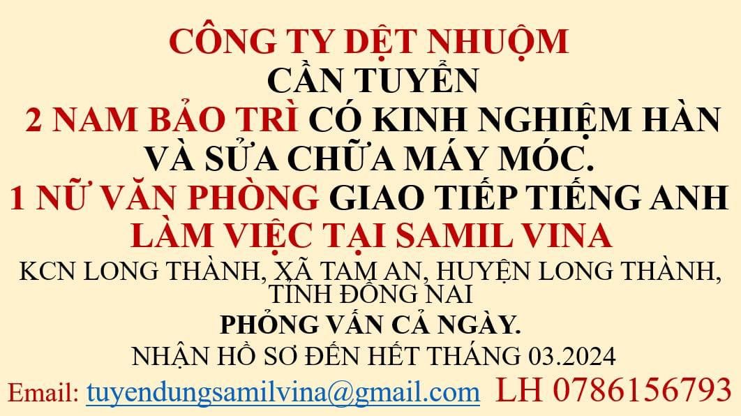 công ty TNHH samil vina hình ảnh tuyển dụng