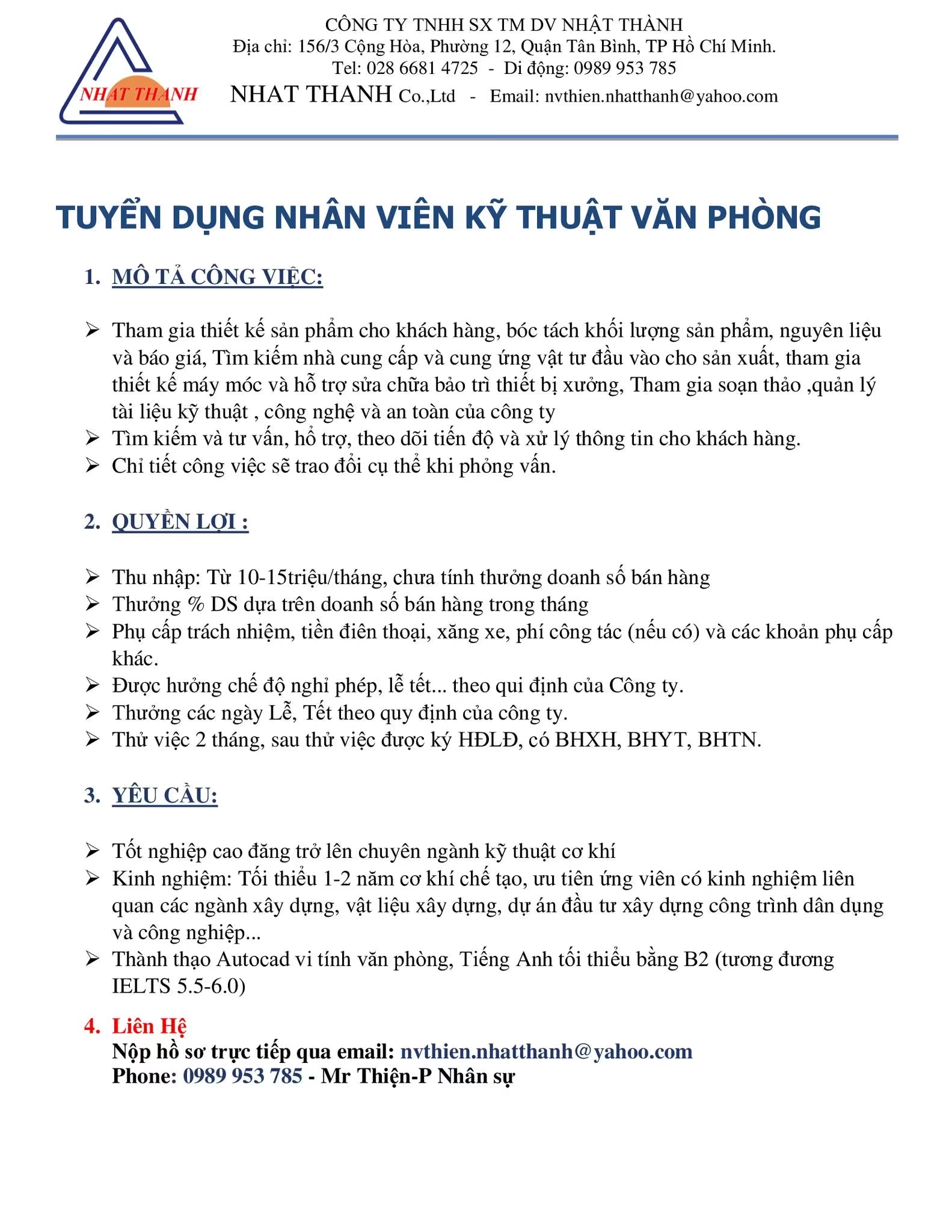 công ty TNHH sản xuất thương mại dịch vụ nhật thành hình ảnh tuyển dụng
