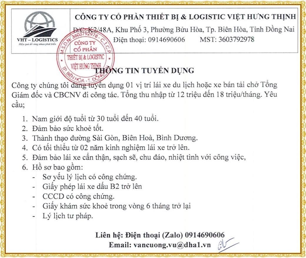 công ty cổ phần thiết bị và logistic việt hưng thịnh hình ảnh tuyển dụng