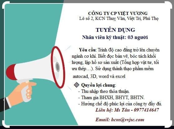 công ty cổ phần việt vương hình ảnh tuyển dụng