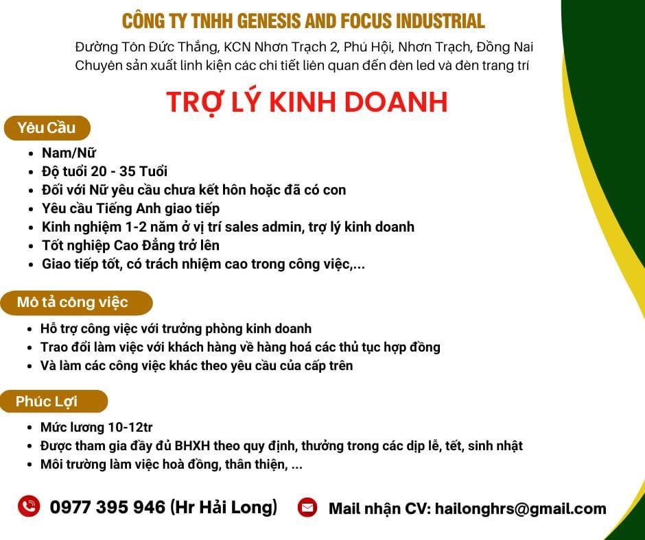 công ty TNHH genesis and focus industrial hình ảnh tuyển dụng