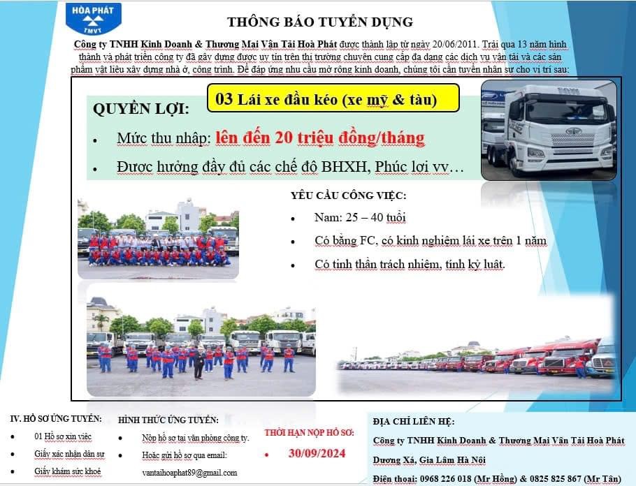 công ty TNHH kinh doanh và thương mại
vận tải hoà phát
công ty chuyên các dịch vụ vận tải và các sản phẩm vật liệu nhà ở, công trình image