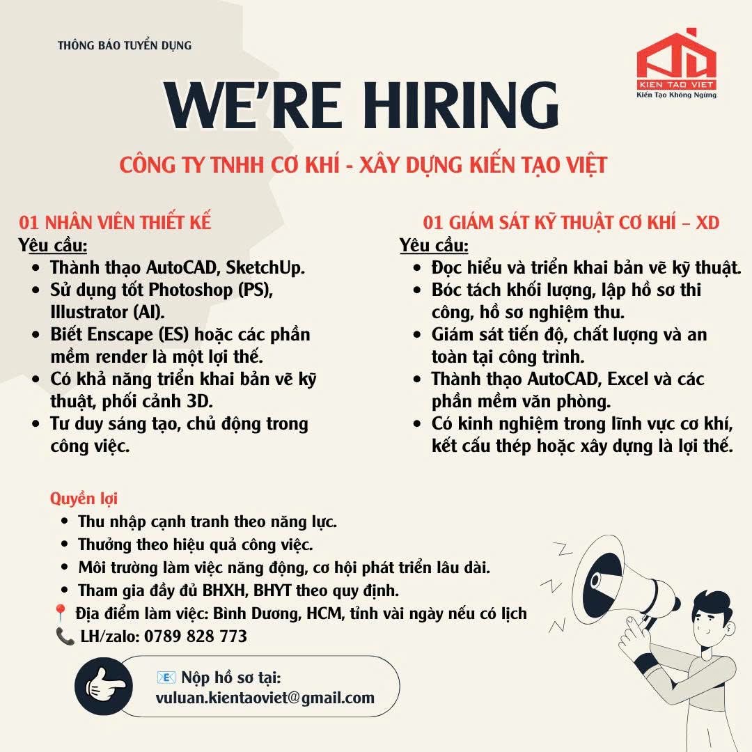 công ty TNHH cơ khí xây dựng kiến tạo việt
công ty chuyên thiết kế, thi công nhà xưởng, cải tạo văn phòng.. image
