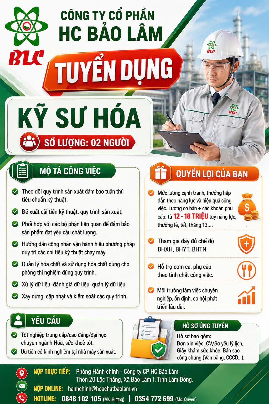 công ty cổ phần hoá chất bảo lâm hình ảnh tuyển dụng