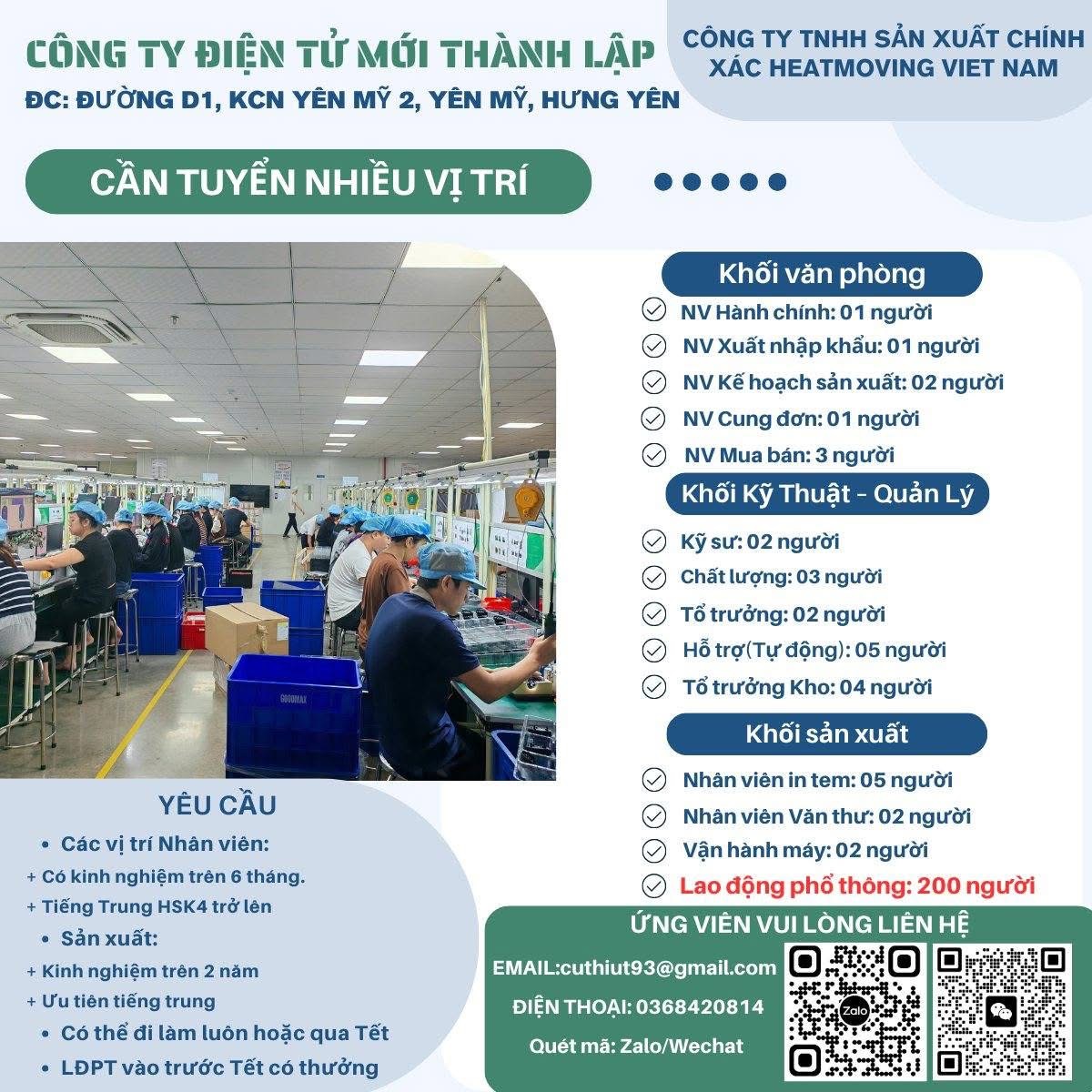 công ty TNHH sản xuất chính xác heatmoving việt nam hình ảnh tuyển dụng