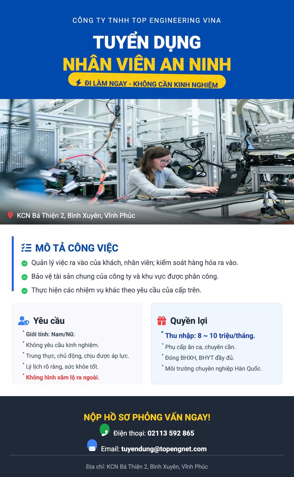 công ty TNHH top engineering vina
công ty có 100% vốn hàn quốc
chuyên sản xuất linh kiện điện tử image
