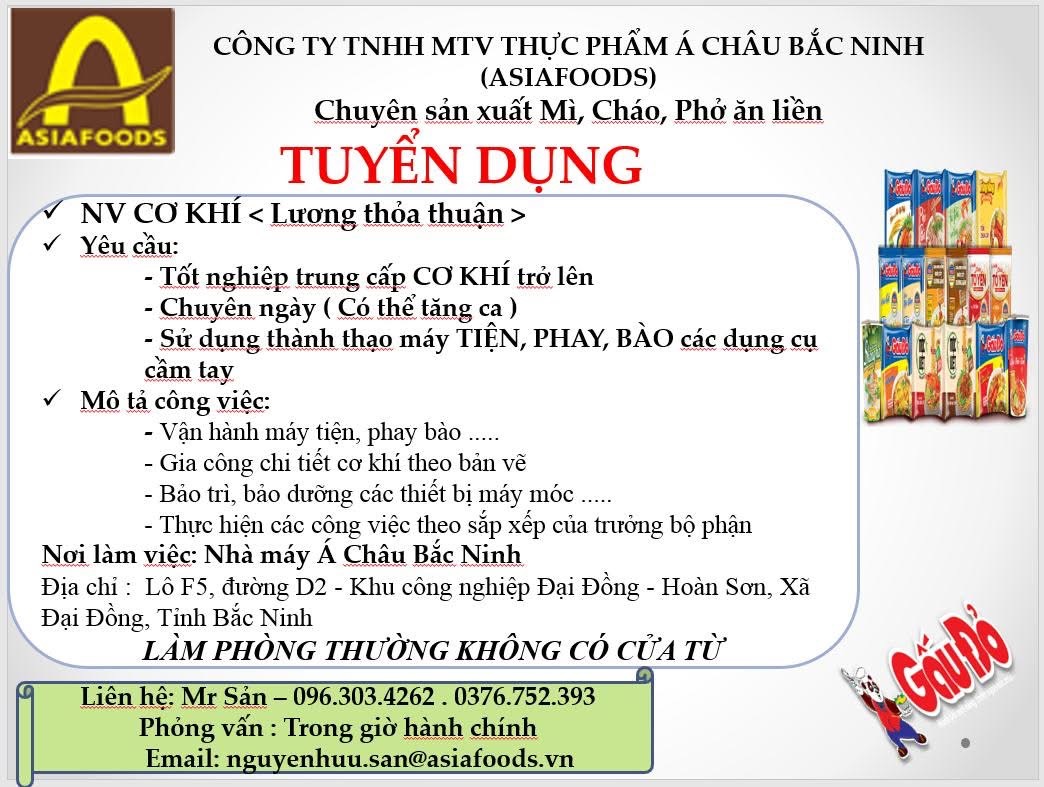 công ty TNHH MTV thực phẩm á châu bắc ninh hình ảnh tuyển dụng