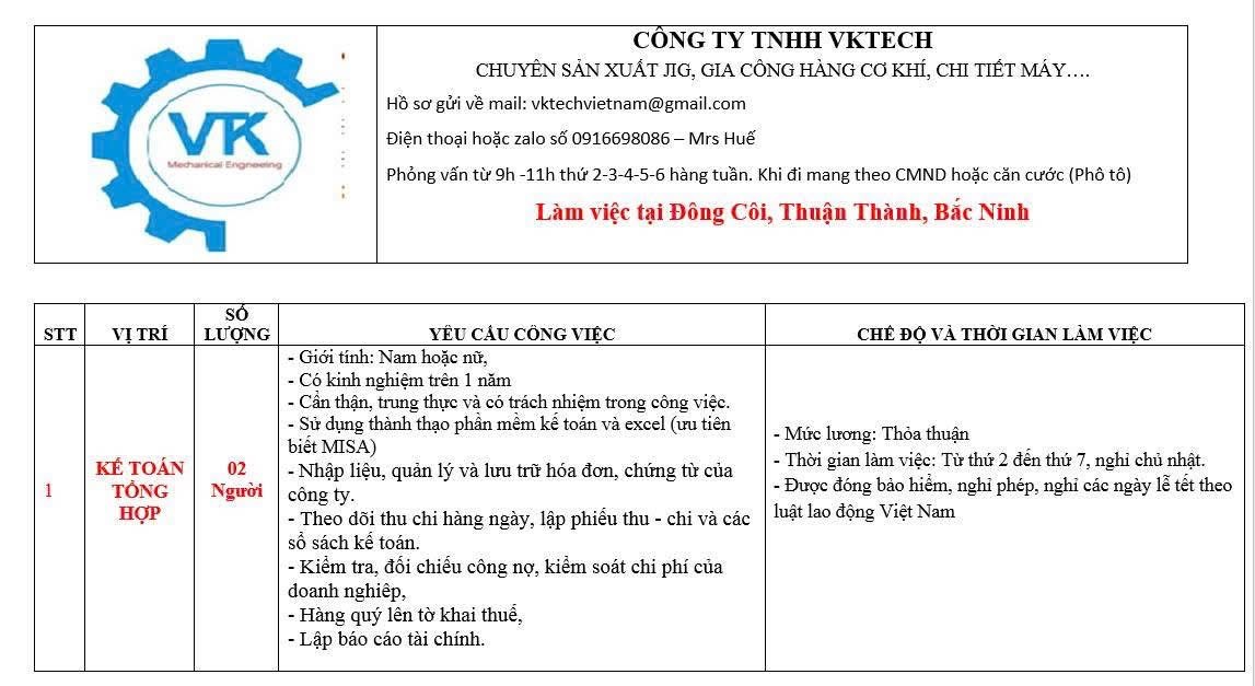 công ty TNHH vktech- chi nhánh bắc ninh
công ty chuyên gia công cơ khí và phủ tráng kim loại.
 image