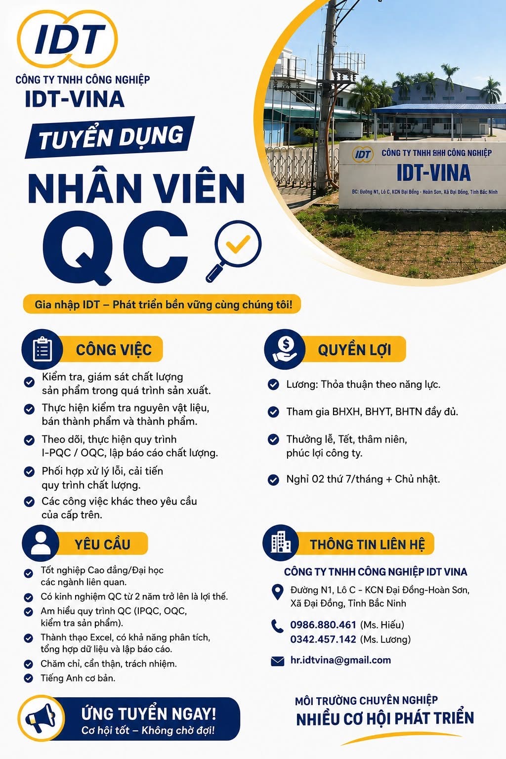 công ty TNHH công nghiệp idt vina hình ảnh tuyển dụng