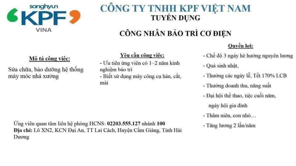 công ty TNHH kpf việt nam hình ảnh tuyển dụng