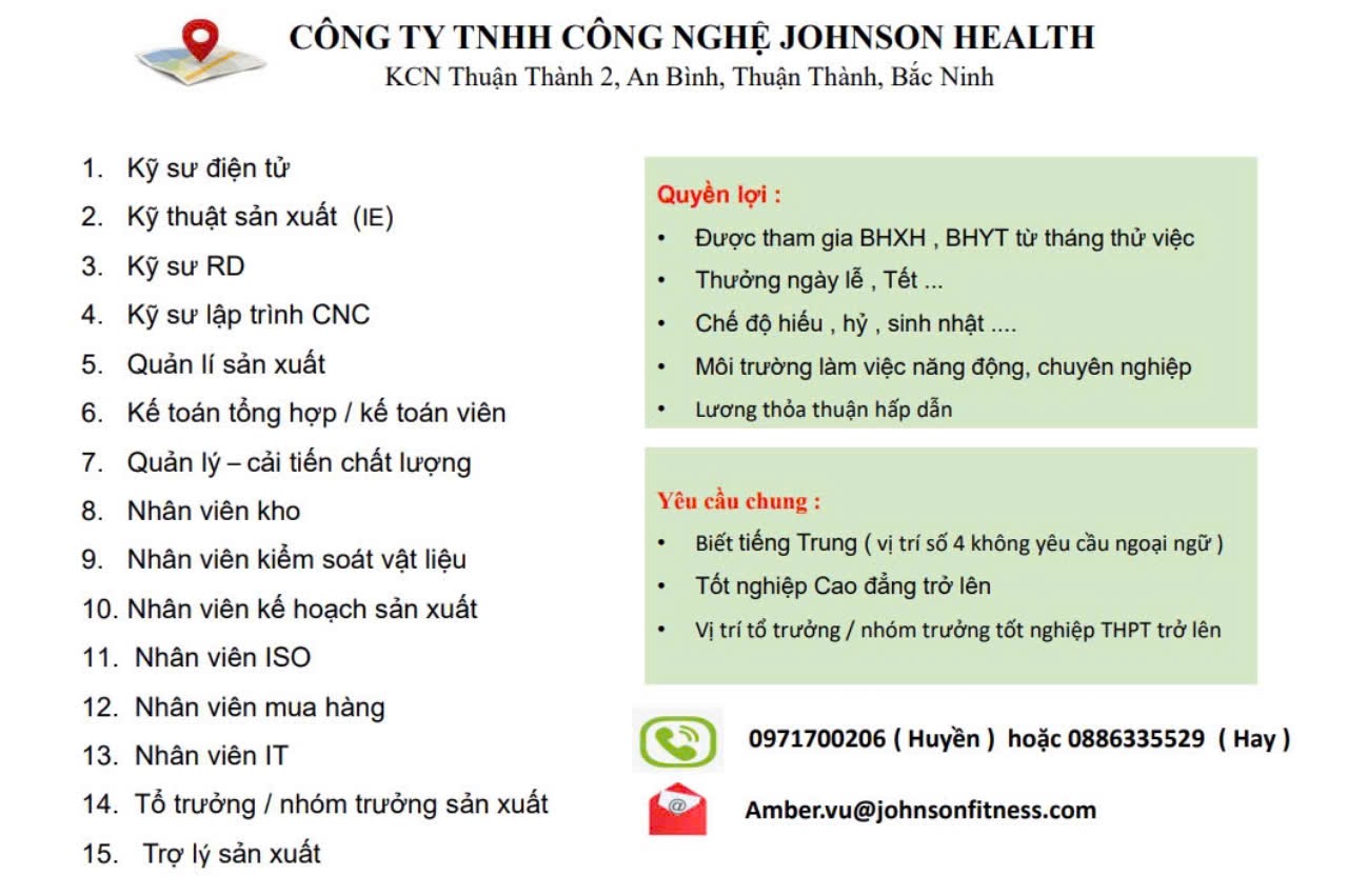 công ty TNHH công nghệ johnson health hình ảnh tuyển dụng