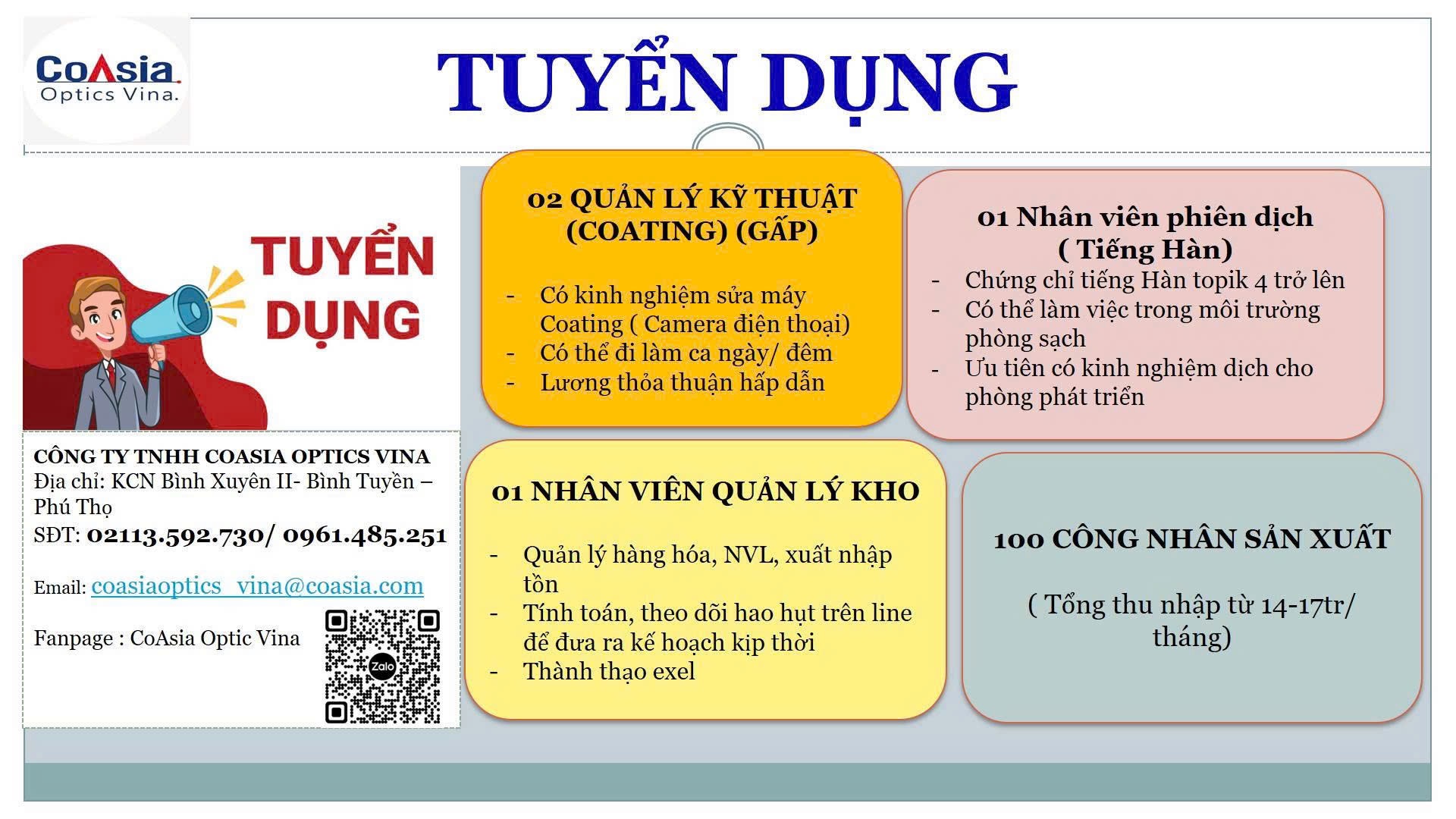 công ty TNHH coasia optics vina hình ảnh tuyển dụng