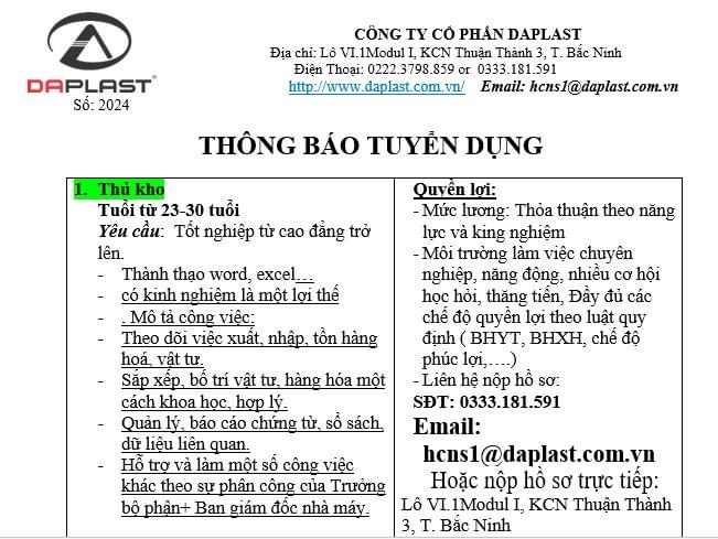 công ty cổ phần daplatst hình ảnh tuyển dụng