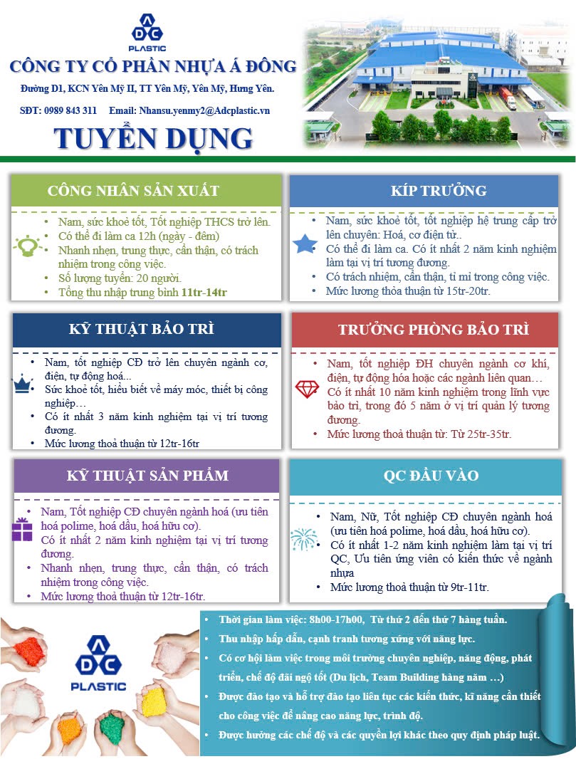 công ty cổ phần nhựa đông á hình ảnh tuyển dụng