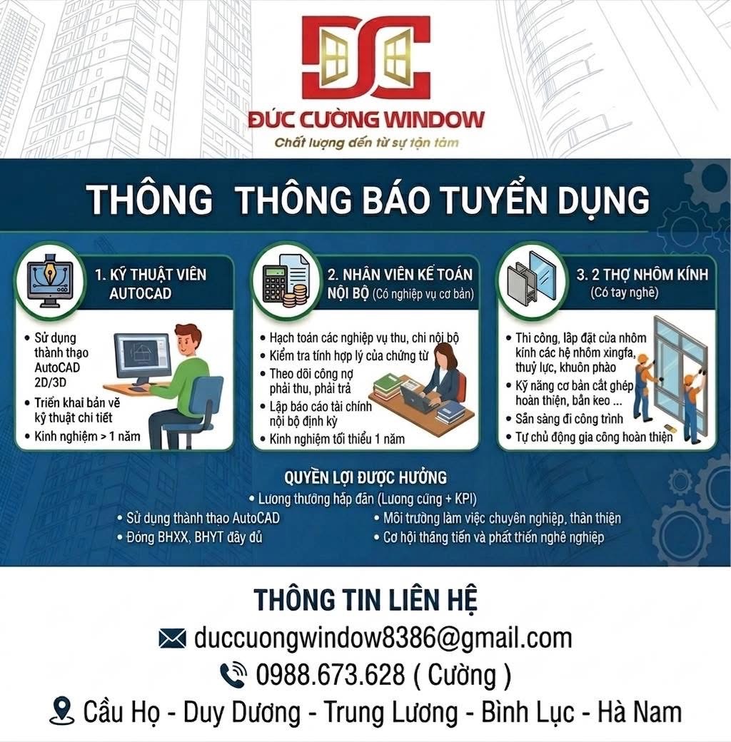 công ty cổ phần thương mại đức cường window hình ảnh tuyển dụng