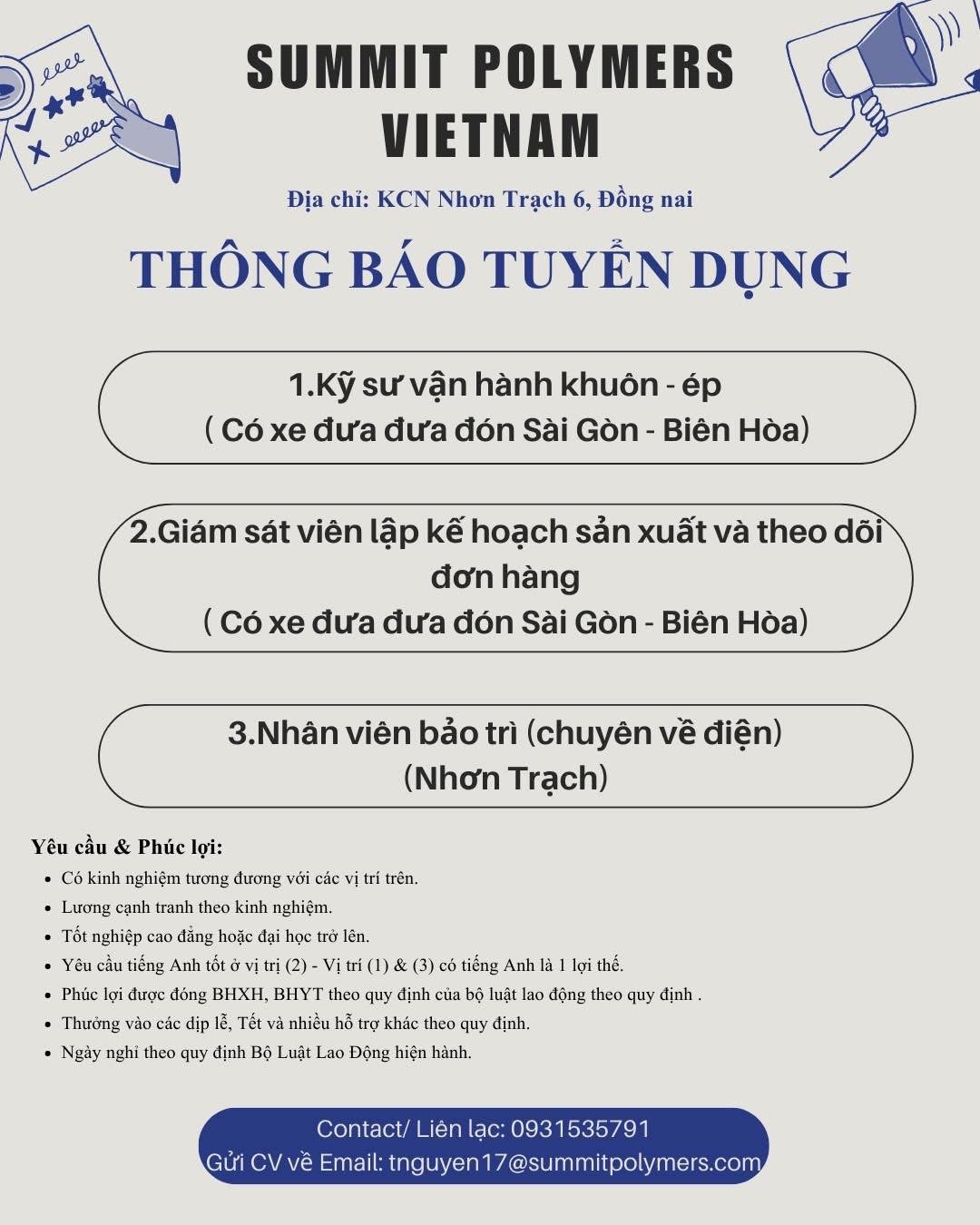 công ty TNHH summipolymers việt nam hình ảnh tuyển dụng