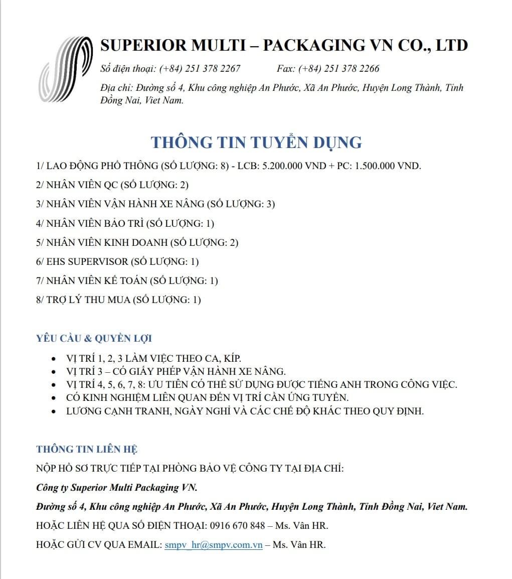 công ty TNHH superion mulion packaging việt nam.
công ty chuyên sản xuất bao bì nhựa.
 image