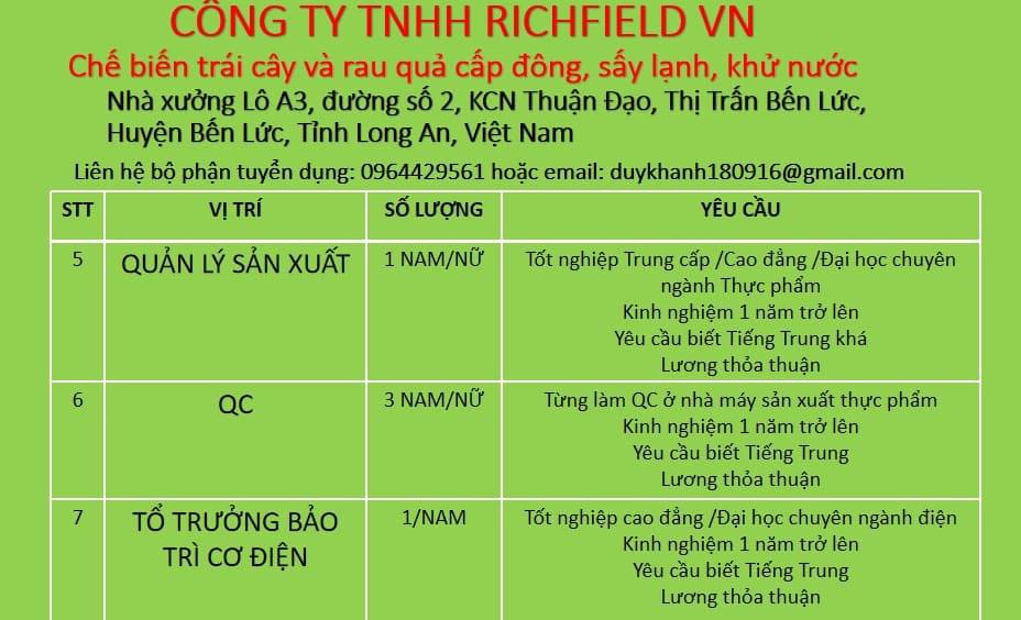 công th TNHH richfield việt  nam hình ảnh tuyển dụng