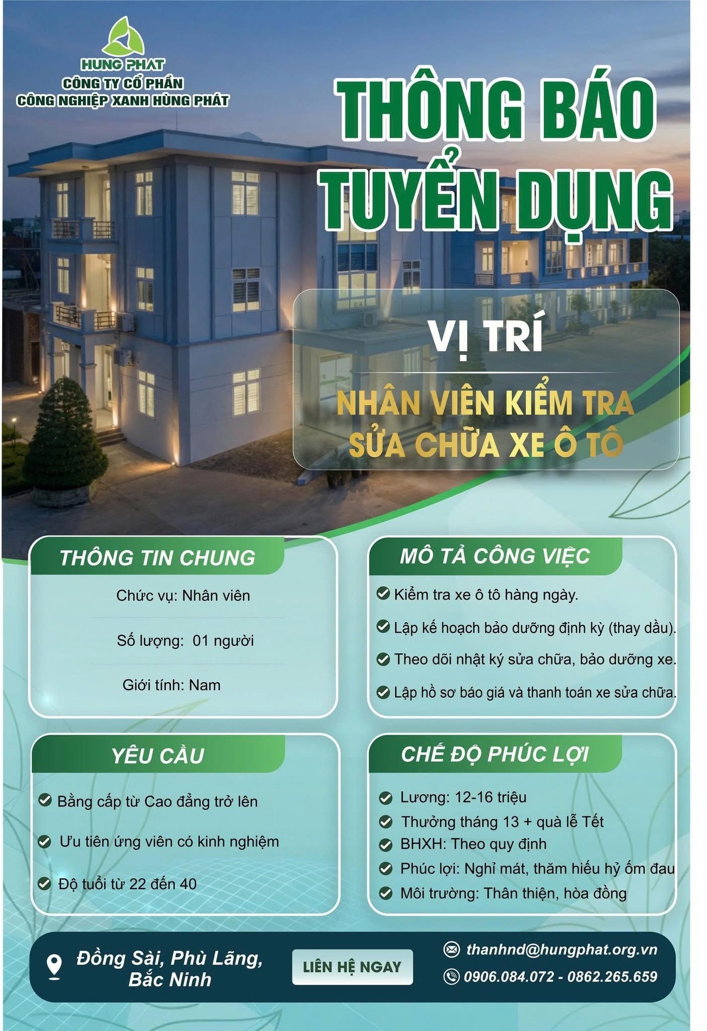 công ty cổ phần công nghiệp xanh hùng phát hình ảnh tuyển dụng