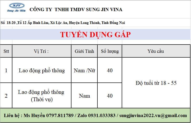 công ty TNHH TMDV sungjin vina hình ảnh tuyển dụng