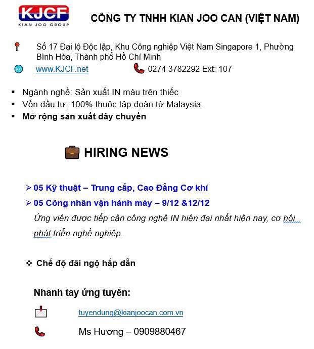 công ty TNHH kian joo an việt nam hình ảnh tuyển dụng