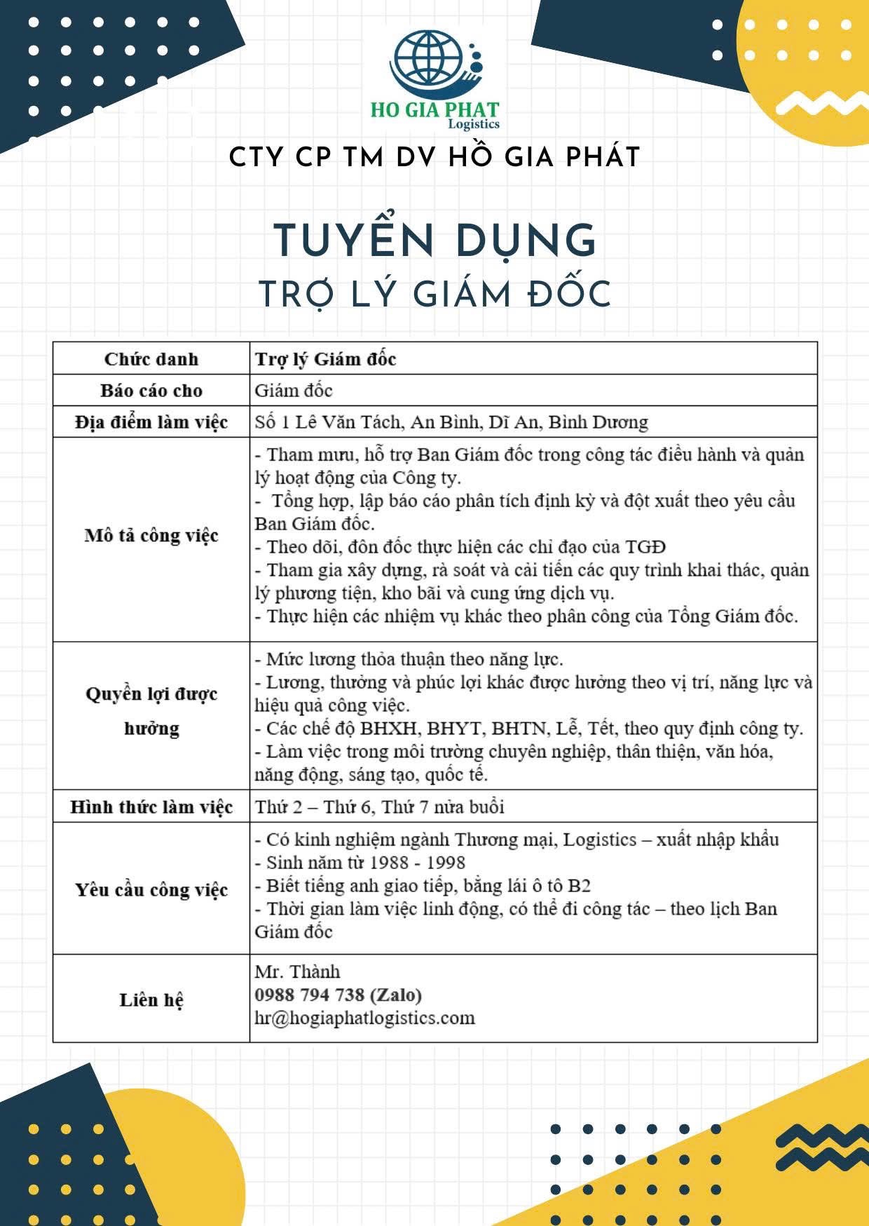 công ty cổ phần thương mại dịch vụ hồ gia phát hình ảnh tuyển dụng