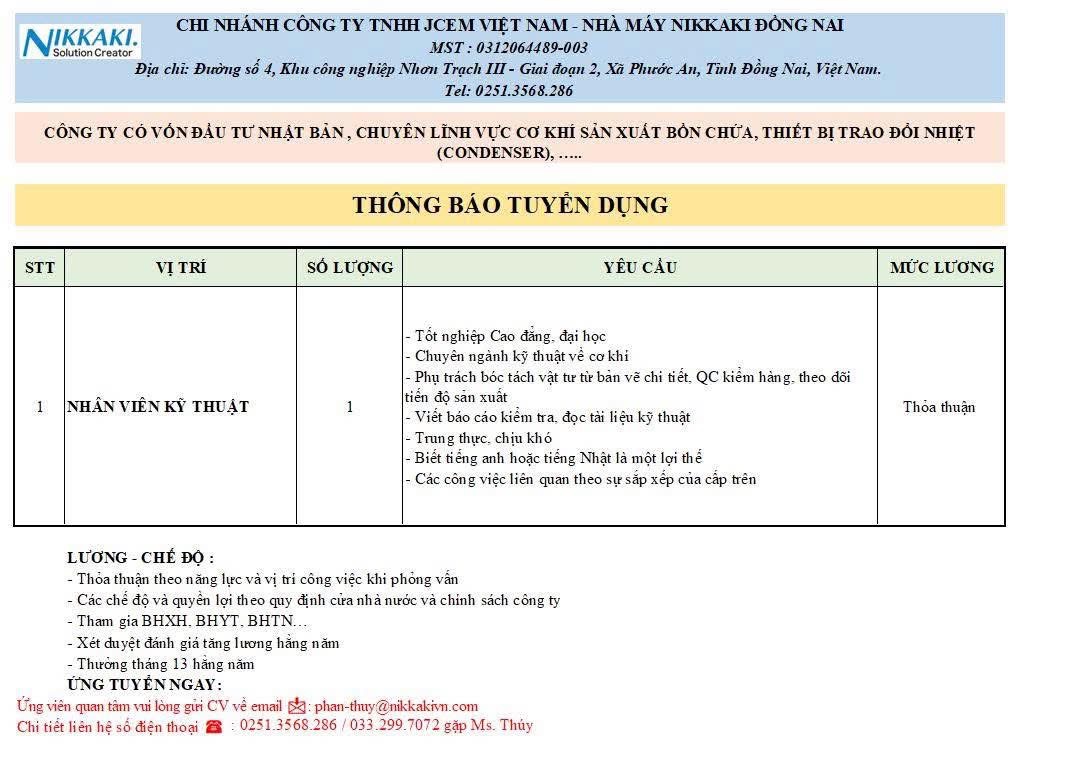 nhà máy nikkaki đồng nai
công ty có 100% vốn nhật bản
chuyên sản xuất bồn chứa, thiết bị trao đổi nhiệt image
