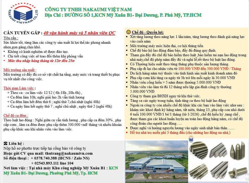 công ty TNHH nakaumi việt nam hình ảnh tuyển dụng