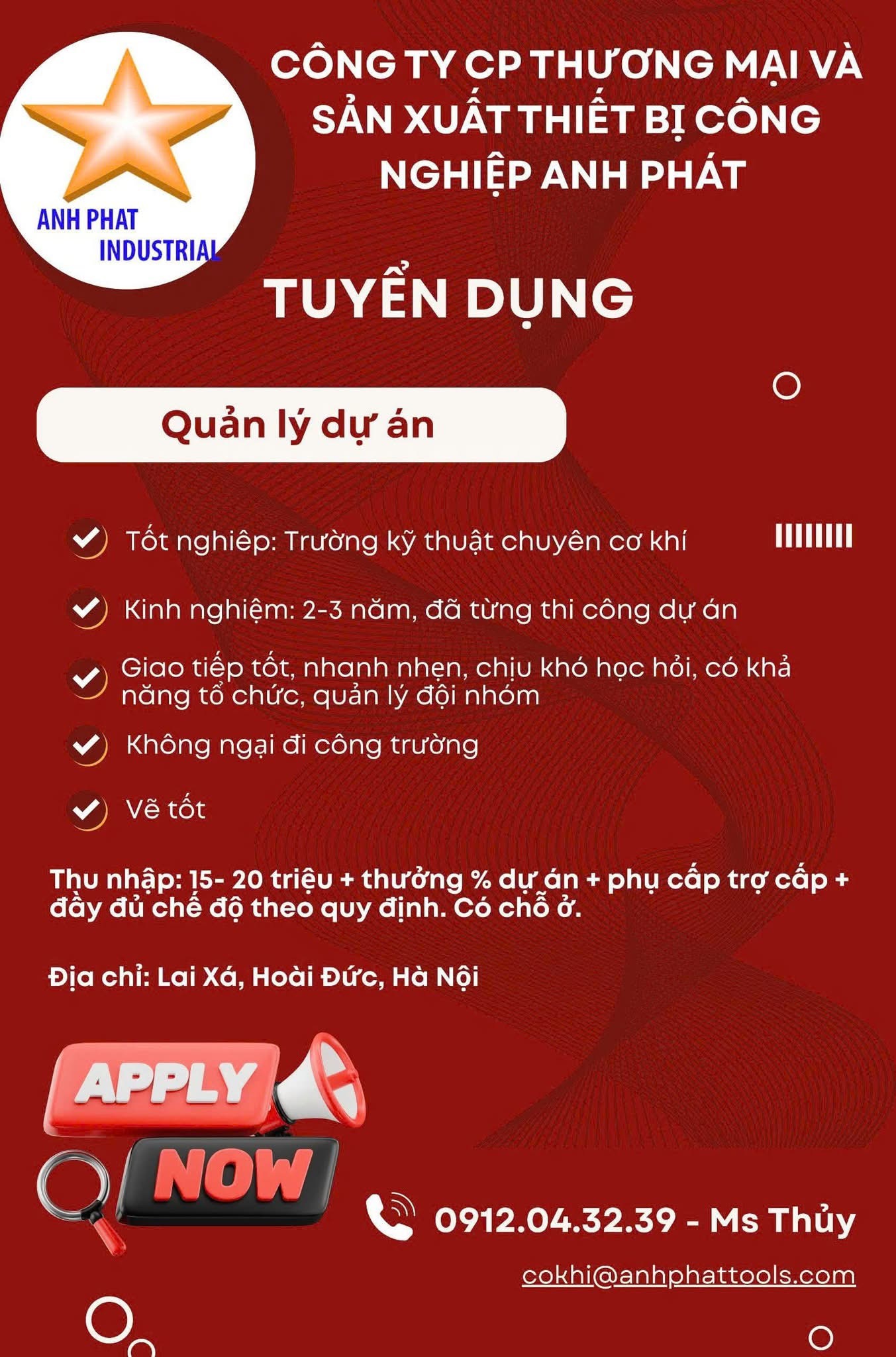 công ty cổ phần thương mại và sản xuất thiết bị công nghiệp an phát hình ảnh tuyển dụng
