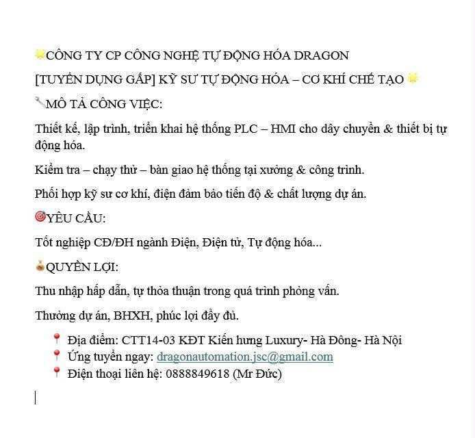 công ty cổ phần công nghệ tự động hoá dragon 
công ty chuyên về giải pháp tự động hoá.
 image
