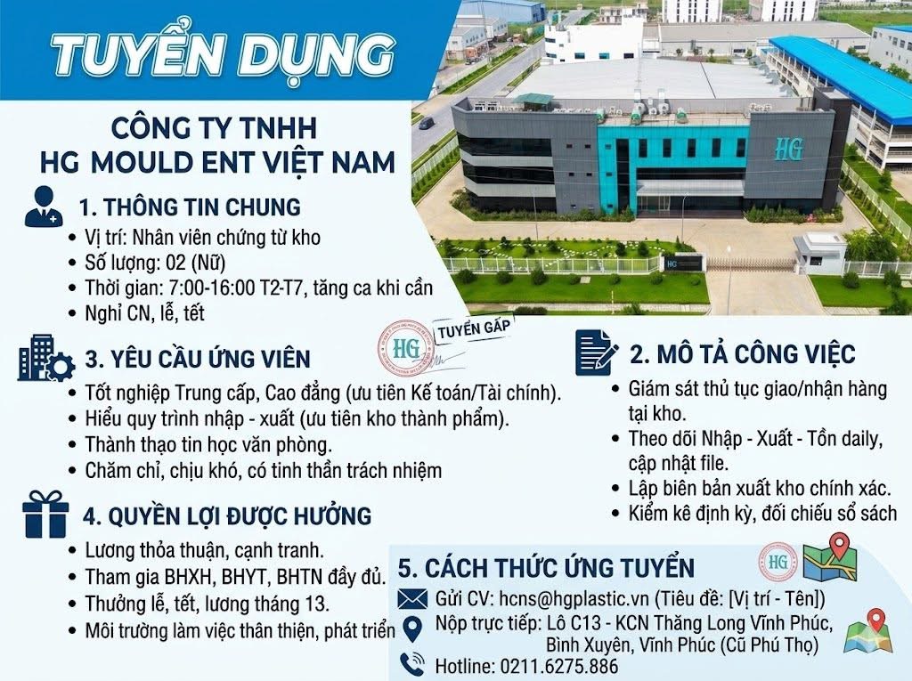 công ty TNHH HG mould end việt nam hình ảnh tuyển dụng