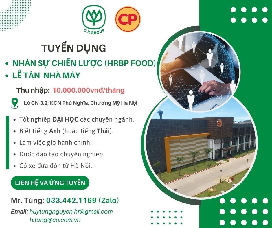nhà máy sản xuất thức ăn chăn nuôi cp hình ảnh tuyển dụng