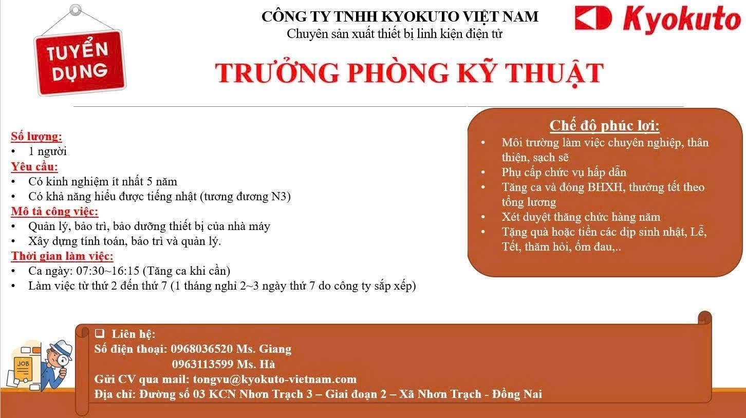 công ty TNHH kyokuto việt nam
công ty có 100% vốn nhật bản
chuyên sản xuất linh kiện điện tử image