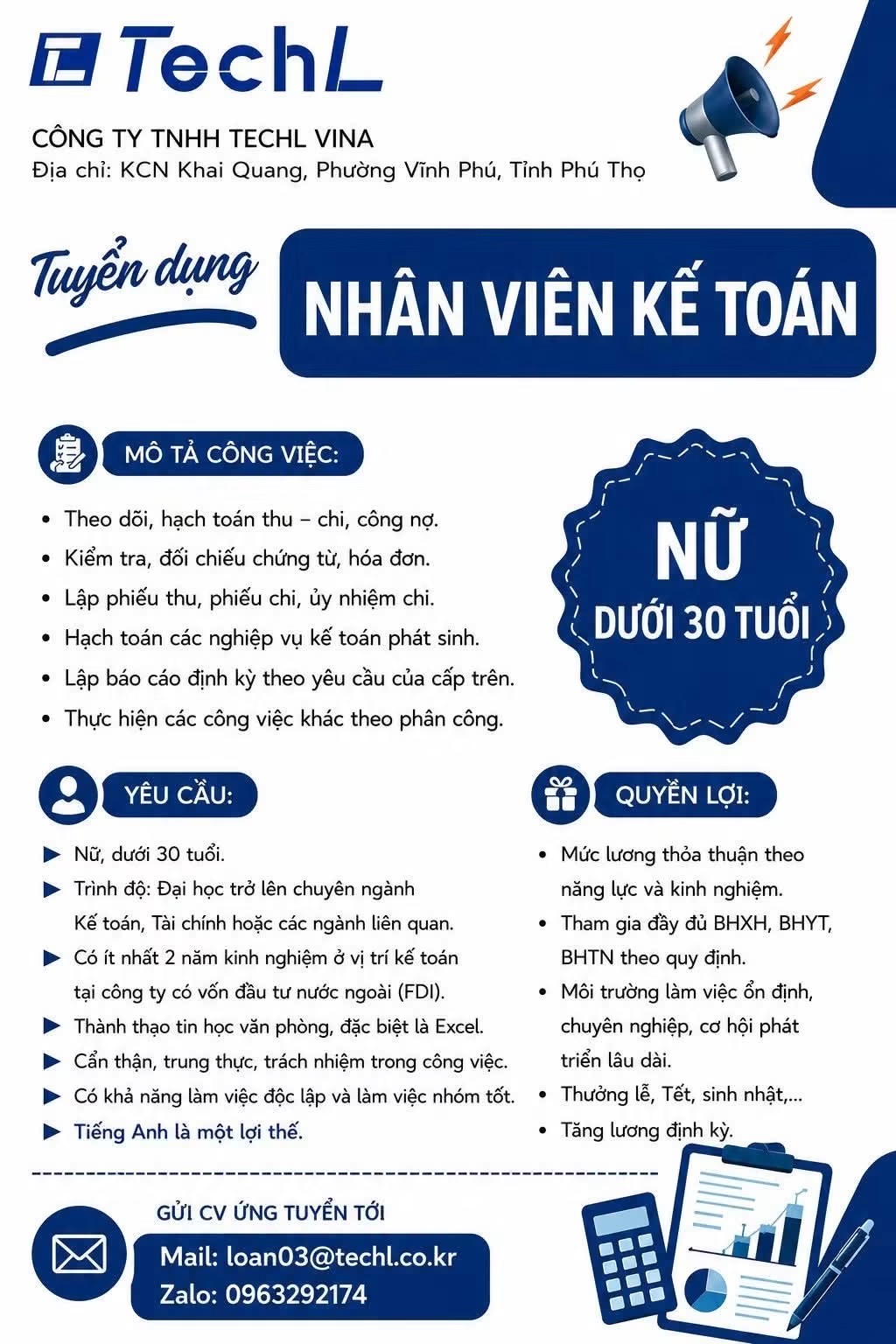 công ty TNHH techl vina
công ty có 100% vốn hàn quốc
chuyên sản xuất linh kiện điện tử image