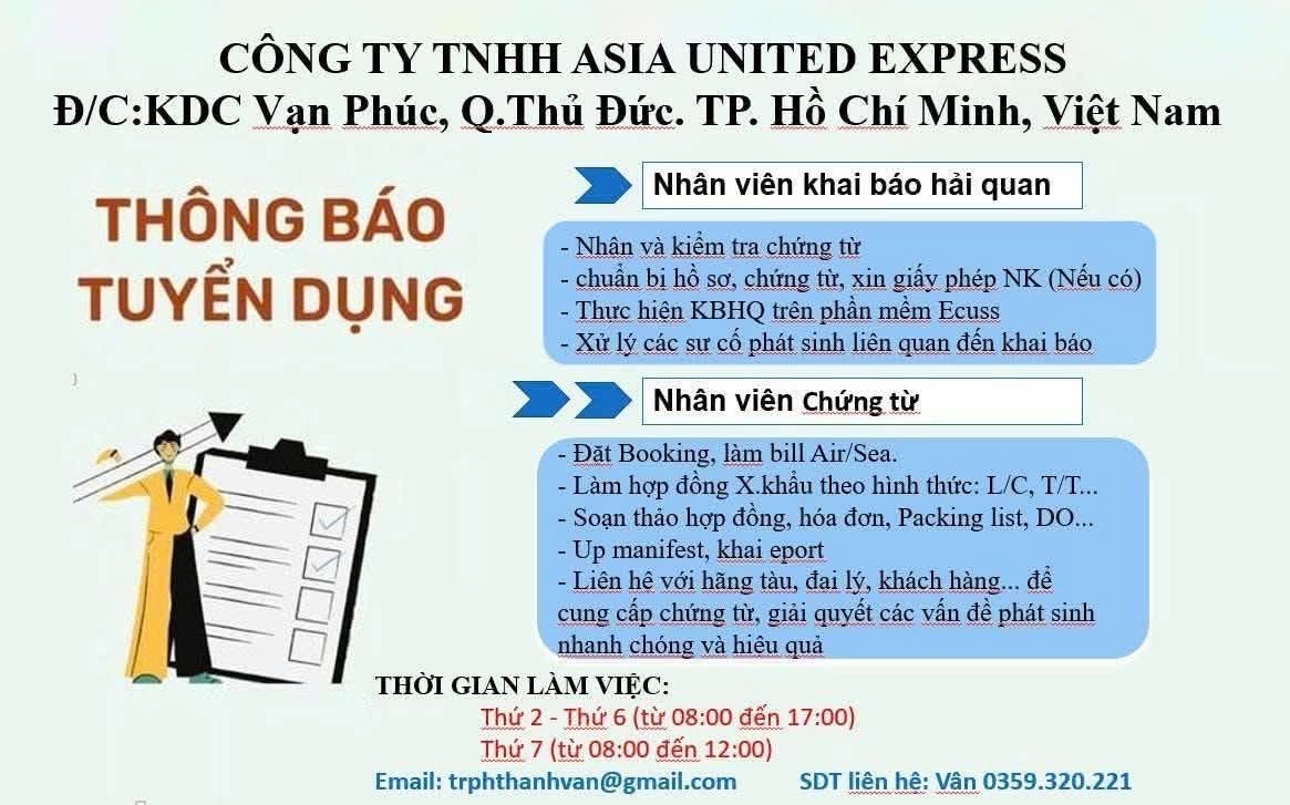 công ty TNHH asia united express hình ảnh tuyển dụng