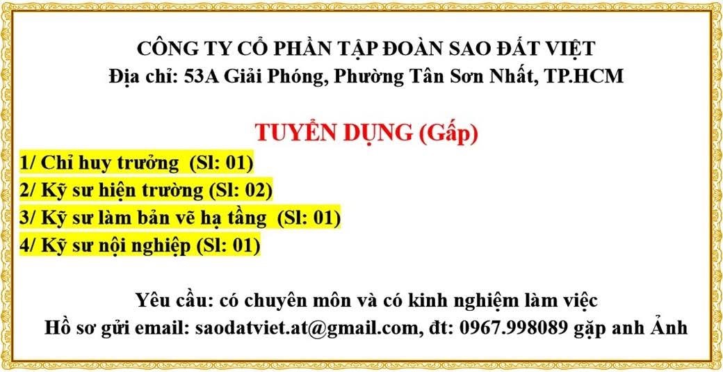 công ty cổ phần tập đoàn sao đất việt hình ảnh tuyển dụng