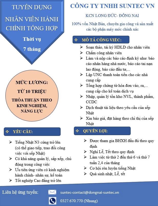 công ty TNHH suntec việt nam hình ảnh tuyển dụng